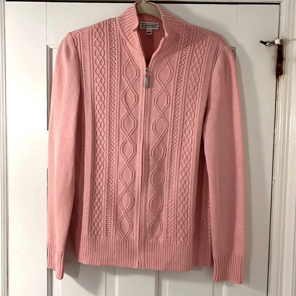 St. John Sport dusty Pink Zip-Front Knit Cardigan size P